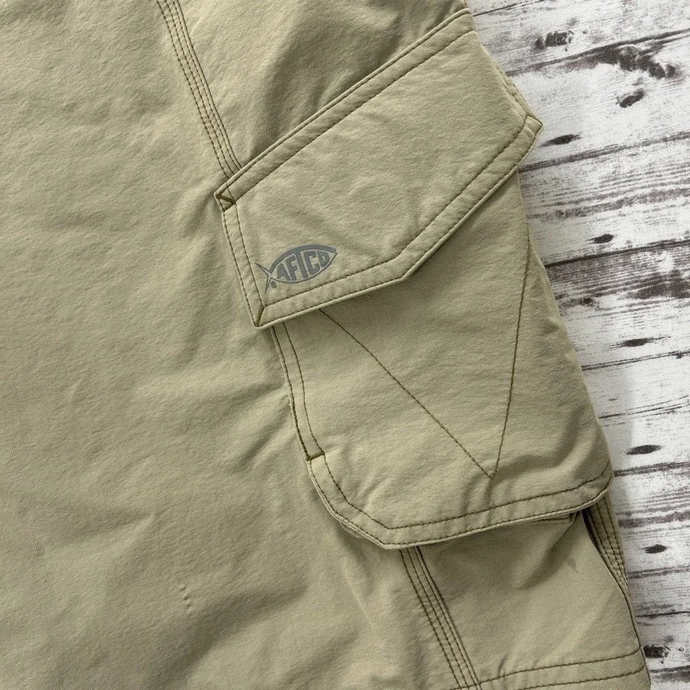AFTCO Performance Cargo Fishing Shorts Men's Size 38 Khaki Nylon Stretch